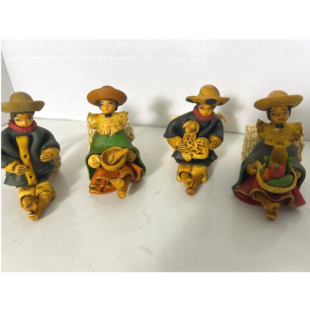 Vintage Folk Art Napkin Rings Set of 12 Hand Painted Andean Woven Straw Backs - Picture 5 of 11